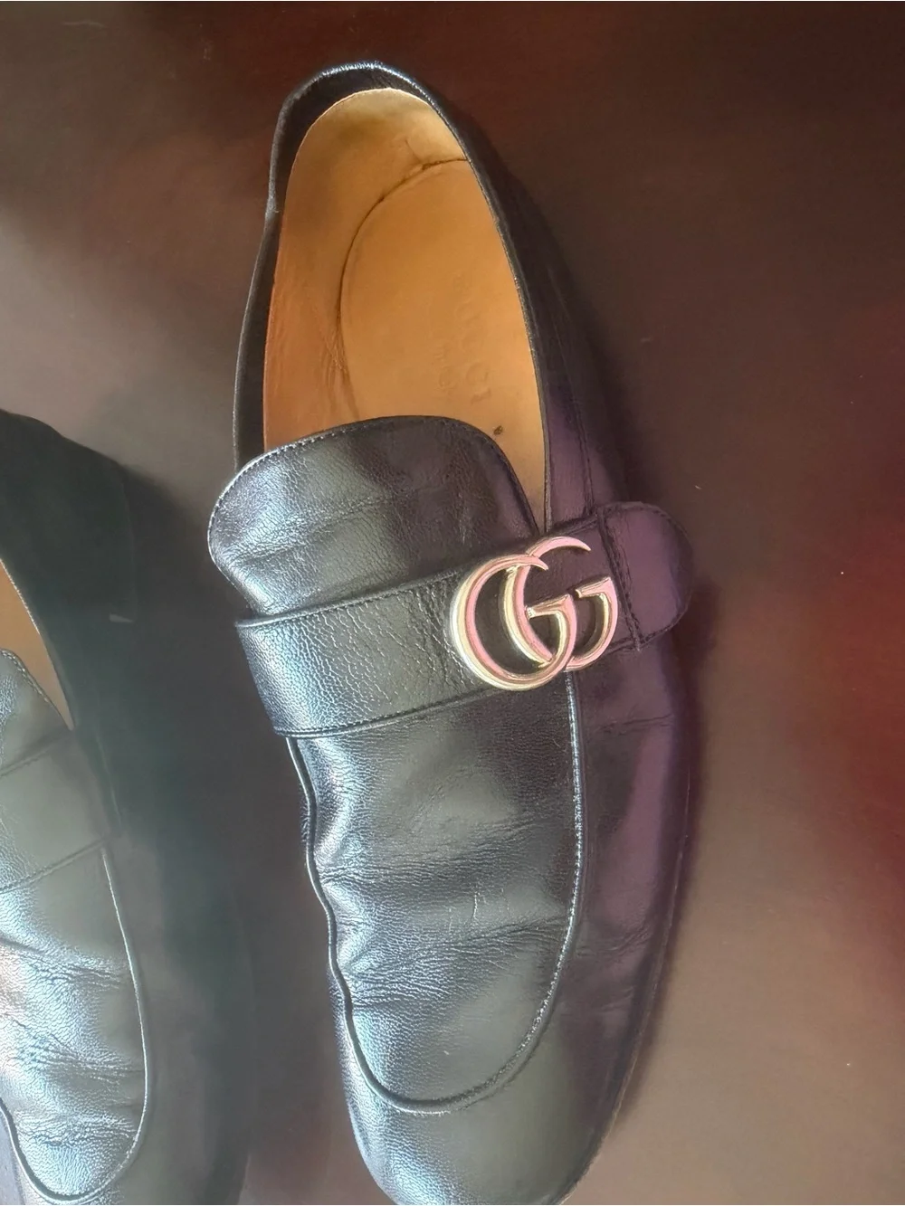 Gucci Black Leather shoe with Silver Double G Buckle